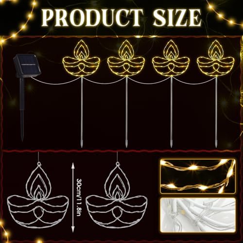 Riakrum 8 Pack Solar Diwali Lights, Lotus Shape, Diwali Outdoor Decorations - Image 2
