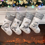 BSTAOFY Christmas Stockings Set of 4 Soft Non-Woven Patterned Santa Claus Animals Socks for Assorted Xmas Tree Hanging Decor Party Ornaments Gifts Kids, Silver by Bstaofy