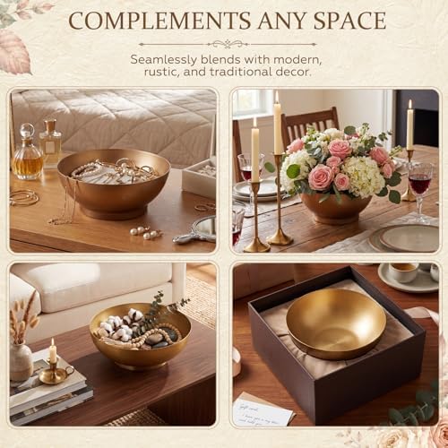 2 Pcs Gold Metal Decorative Bowls for Centerpiece, Antique Brass Bowl - Image 5