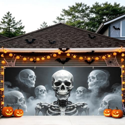 7x16FT Skull Break Wall Halloween Garage Door Banner Skeleton Witch Happy Hallowen Garage Door Cover for Hallowen Decoration - Image 7