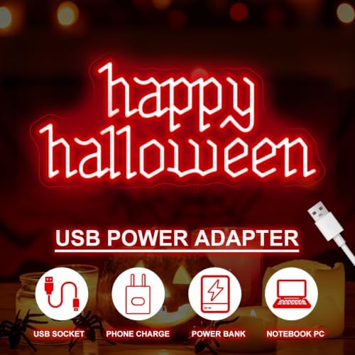 Happy Halloween Neon Sign, Red Gothic LED Wall Decor Light 16.7x7.7 Inch - Image 4