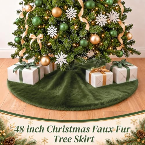 Viorawhite Moss Green Christmas Tree Skirt, 48 Inch Faux Fur Tree Skirts - Image 5
