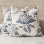 Foindtower Set of 2 Linen Floral Vintage Throw Pillow Covers Neutral Accent Print Decorative Cushion Covers Farmhouse Boho Home Decor for Sofa Chair Couch Bedroom Living Room,22×22 Inch,Blue by Foindtower