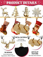 Set of 4 Antique Gold Christmas Stocking Holders for Mantel, Christmas Stocking Hanger Set-Snowflake Snowman Reindeer Tree Stocking Holder for Mantle- Metal Fireplace Hooks for Xmas Decor - Image 3