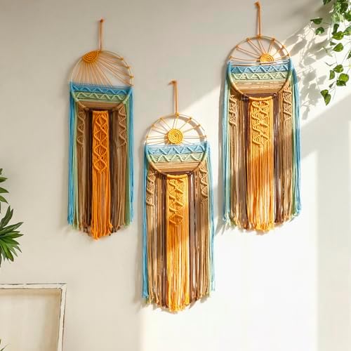 Artilady 3 Pack Macrame Wall Hanging Tapestry, Boho Sun Art Dream Catcher - Image 3