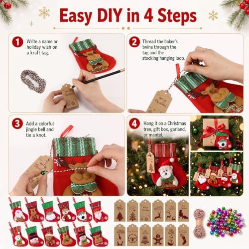 24 Set Mini Christmas Stockings Set with Holiday Character, 6 Inch Faux Fur Xmas Hanging Stocking Bulk Small Plush Xmas Stocking with Christmas Kraft Gift Tags - Image 5