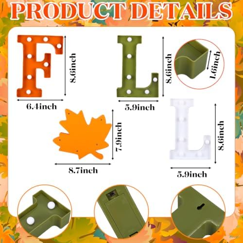 Ganeen Lighted Plastic Fall Decor LED Fall Letter Maple Leaf Decoration - Image 3