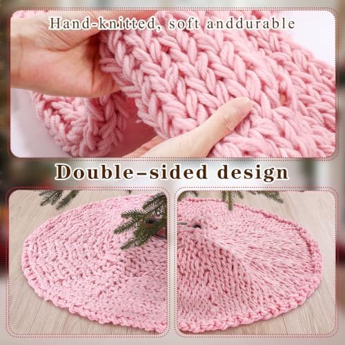 Shappy Pink 36 Inch Chunky Knit Christmas Tree Skirt Crochet Tree Skirt - Image 2