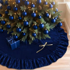 48 Inches Velvet Christmas Tree Skirt Decorations Dark Blue Luxury Xmas Fur Plush Skirts for Merry Christmas Party Rustic Vintage Holiday Home Winter by QIJISTORM