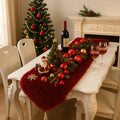 Christmas Table Runner with Tassels, Wine Red Fluffy Faux Fur Xmas Dresser Table Runners for Home Dinning Table Decor ,11.8x70.7 inch by HonSerm