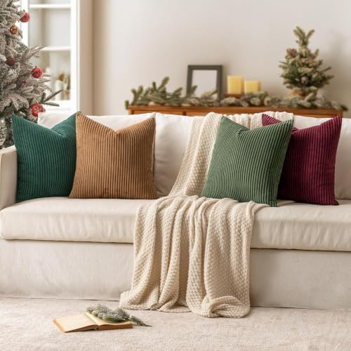 MIULEE Soft Corduroy Decorative Throw Pillow Covers Christmas Green 22x22 - Image 3