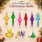 Sotiff 6 Pcs Vintage Glass Christmas Ornaments, Multicolor Mercury Finial - Image 4