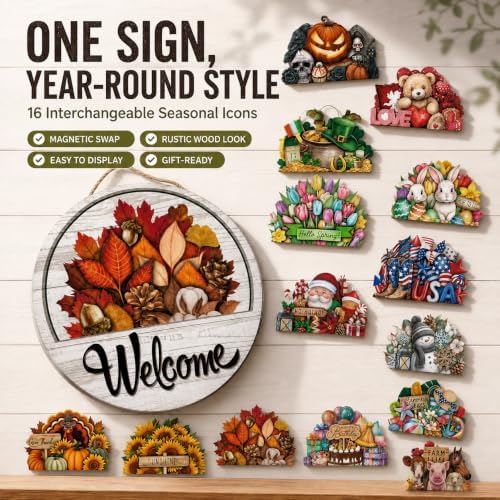 16 PCS Interchangeable Welcome Sign for Front Door, 12 Inch Wood Decor - Image 2