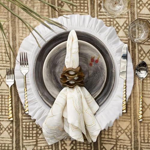 16.5 Inch Velvet Round Placemat with Ruffle for Dining Table Outdoor Placemats Non-Slip Washable for Gathering, Occasional Decoration and Family Parties Celebrations Set of 4, White by OPEXSCAL