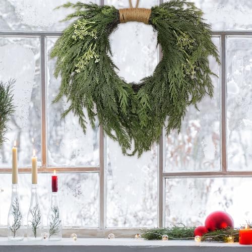 Suncalla Christmas Norfolk Pine Wreath 16" for Front Door Christmas Wreath - Image 3