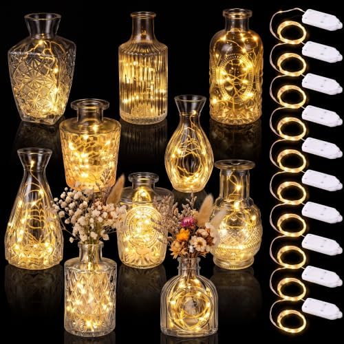10 Set Glass Bud Vase with Warm Fairy Lights for Centerpieces by Unknown