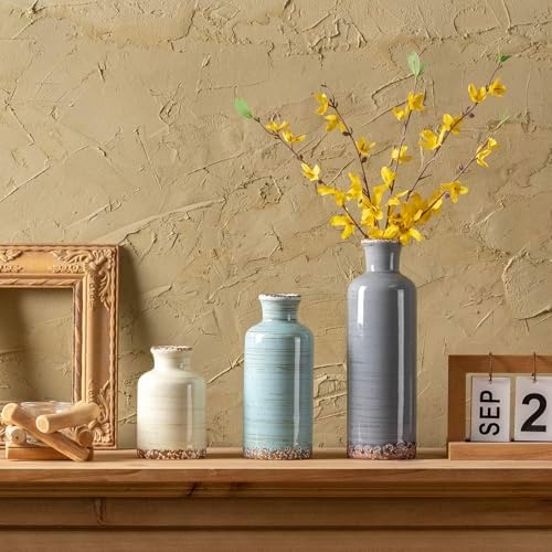 Ceramic Vases Set of 3, Modern Rustic Decorative Flower Vases for Farmhouse Home Decor, Table Shelf Mantel, Living Room, Entryway, Kitchen Centerpiece – Modern Rustic - Image 6
