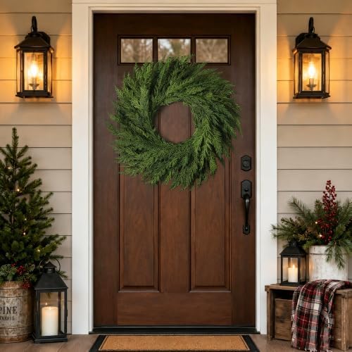 26’’ Large Real Touch Christmas Wreath, Artificial Cedar Wreath for Door - Image 2