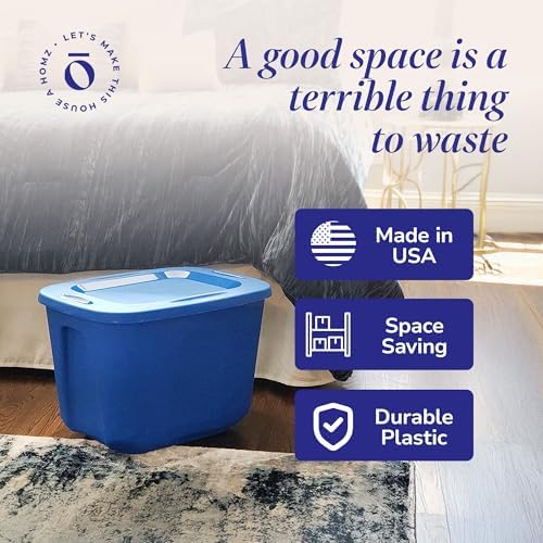 HOMZ 4-Pack Durable Molded Bin, Plastic Storage Containers w/Lids, 10 Gallon, Blue - Stackable Organizer Totes and Boxes for Bedroom, Kitchen, and Garage Organization - Image 5