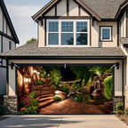 Garden Garage Door Banner 6 x 13 FT, Waterfall Pond Night Garden Garage Door Cover, Scenic Stone Path Landscape Outdoor Garage Door Decorations with Lanterns & Flowers, Nature Backdrop (Courtyard) - Image 4