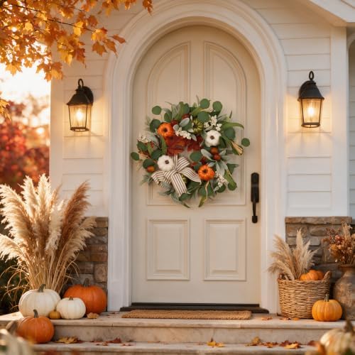 Fall Wreath for Front Door, 22 Inches Autumn Wreath for Thanksgiving Decor - Image 5