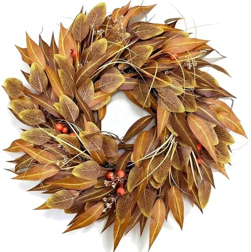 24 Inch Fall Wreath for Front Door, Autumn Leaves for Thanksgiving Decor by Rotroyce