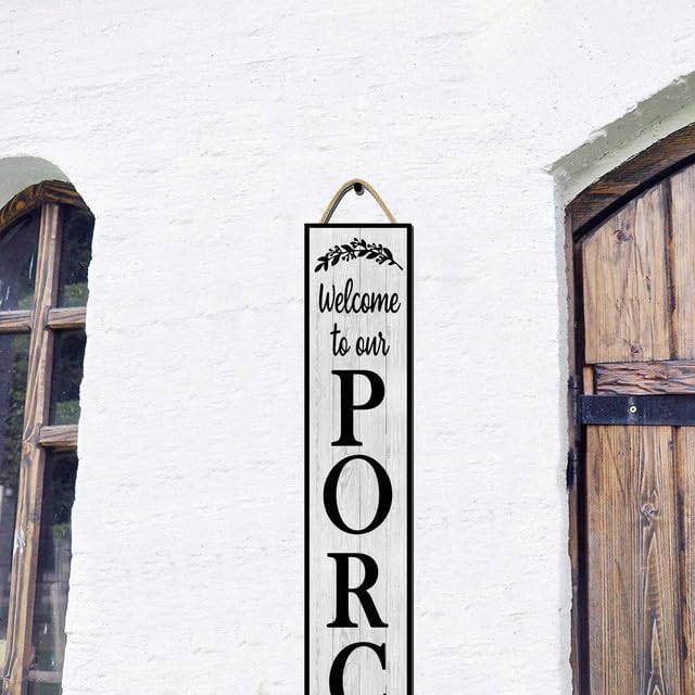 32x8 Inch Rustic Farmhouse Vertical Welcome Sign for Front Porch - Wood Plank Set, Warm "Welcome to Our Porch" Message, Perfect Indoor & Outdoor Decor - Image 5