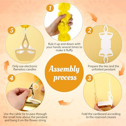 Norme 12 Pcs Marigold Garland 2.6 ft Long Strands Artificial Marigold Flowers Garland with Pendant Flower String Indian Diwali Decorations for Pooja Indian Wedding Dia De Los Muertos(Yellow) - Image 3