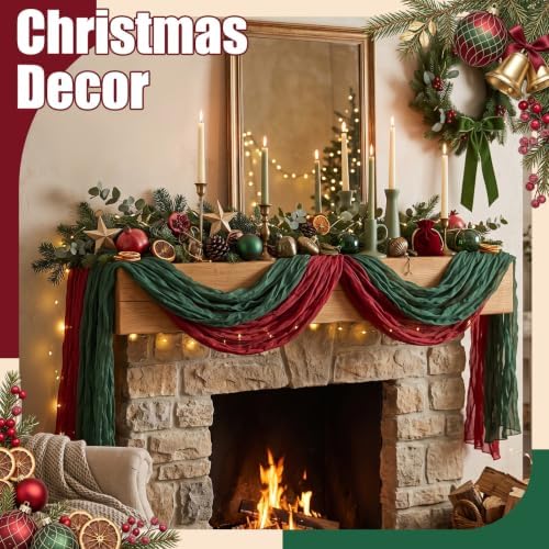 Remagr 12 Pcs Christmas Cheesecloth Gauze Table Runners, Red and Green - Image 4