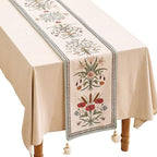 ISAENNE Designer Vintage Linen Extra Long Table Runner,118"x12"-Serenity F by Isaennehomedecoration