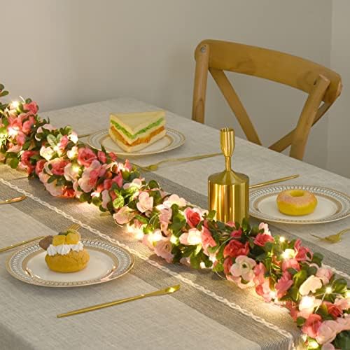 BLEUM CADE 8Pcs 16.4Ft Fake Flower Garland Faux Rose Vines with Lights - Image 3