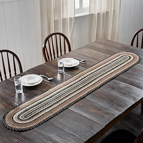 VHC Brands Sawyer Mill, Braided Jute Table Runner, Oval, Charcoal Creme, 13x72 by VHCBrands
