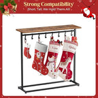 LAND·VOI 2-in-1 Woodtop Christmas Stocking Holder, Free Standing Display Shelf for Gifts & Treats, Stocking Stand with 8 Removable Hooks, Stable Base & Adjustable Feet, Black and Rustic - Image 3