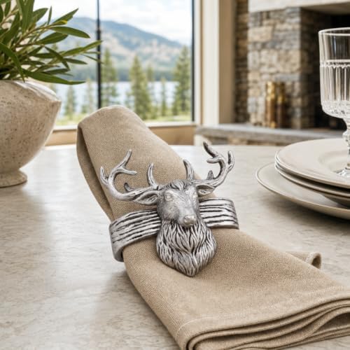 Arthur Court Elk Head Napkin Rings - Rustic Metal Set of 4 for Lodge Decor, Thanksgiving & Holiday Dining - Image 4