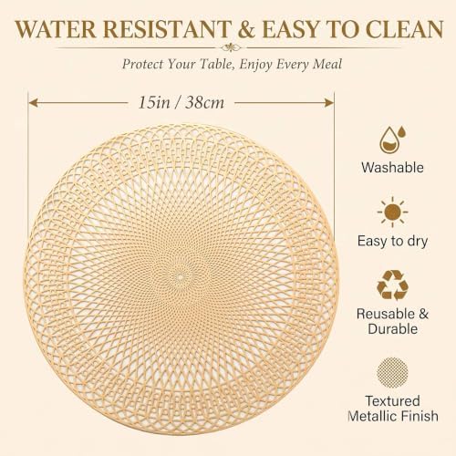 24 Pack Wedding Gold Placemats 15'' Round Vinyl Placemat - Image 2