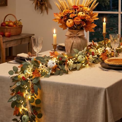 6FT Fall Garland with LED Lights for Mantel Fireplace Autumn Decor - Image 6