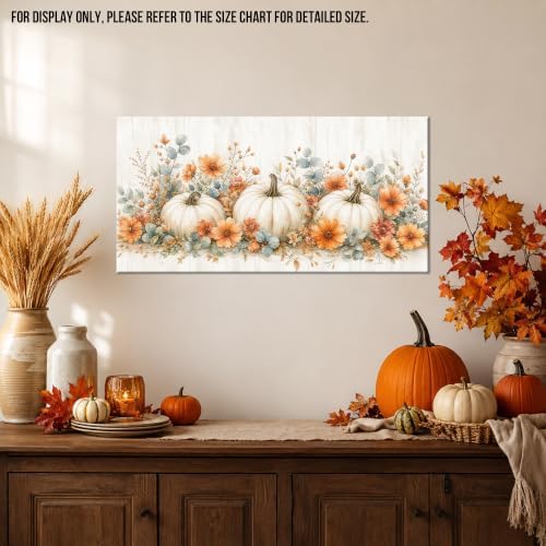 WAXWHELK Pumpkin Fall Canvas Wall Art, White Pumpkins and Orange Flowers Autumn Painting Pictures, Rustic Farmhouse Artwork for Living Room Bedroom Thanksgiving Home Decor (12"x24") - Image 2
