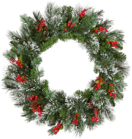National Tree Company 24in Pre-Lit Wintry Pine Flocked Christmas Wreath by Unknown