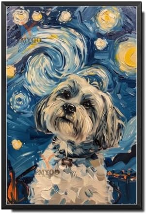 Metal Sign Tin Sign Vintage Wall Art Lhasa Apso Starry Night Apso Dignified Apso in A Night Sky for Home Temple and Seasonal Displays Waterproof Aluminum 6×8 Inches with Metal Frame by YmyooForTinSign