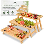 3 Tier Serving Tray, Wooden Tiered Stand for Charcuterie by Unknown