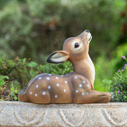 Deer Garden Statue, Outdoor Decorative Sculpture Brown with White Spots, 8.2 x 9.45 x 5.1 inches Yard Lawn Decor Deep Forest Deer - Image 5