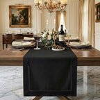 Signature Linen™ by D'Moksha, Black Table Runner 132 Inches Long, 100% Pure Linen, Hemstitch, Extra Long Table Runner, 14 x 132 Inch for Dining- Fall, Weddings, Outdoor Hosting by DMokshaHomes