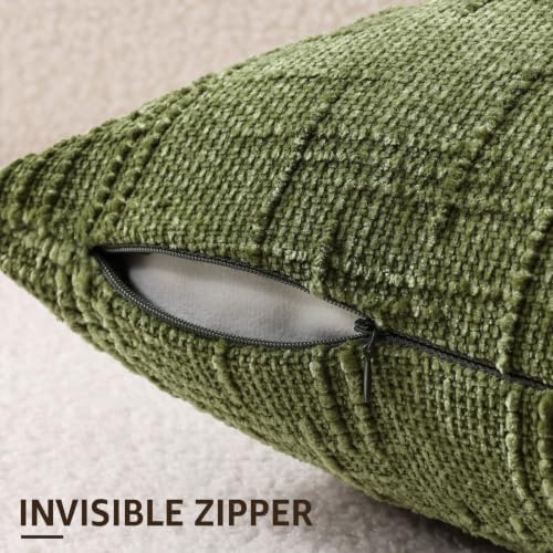 decorUhome Textured Chenille Throw Pillow Covers 26x26 Set of 2 Olive Green - Image 3