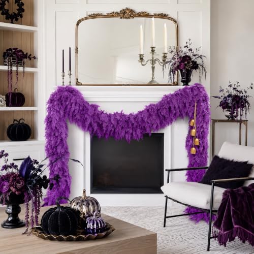 9Ft Halloween Cedar Garland,Purple Real Touch Soft Christmas Decorations - Image 4