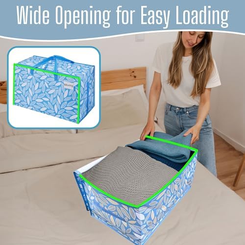 VENO 6 Pack Extra Large Heavy Duty Moving Bags with Wide Opening & Reinforced Handles, Reusable Storage Tote Bags with Strong Zippers for Clothes, College Dorm Essentials & Moving Supplies - Image 2