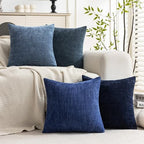 Set of 4 Soft Textured Decorative Throw Pillow Covers 18x18 Inch Cozy Farmhouse Cushion Cover Square Accent Pillow Cases for Bed Couch Sofa Living Room, Blue Series - Image 2