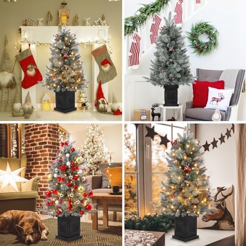3FT Prelit Snow Flocked Christmas Tree with Prelit Premium 70 LED 8 Mode Battery Powered Mini Small Xmas Tree for Christmas Decoration Gift,Home,Office,Outdoor,Indoor with Classic Black Base-2PCS - Image 6