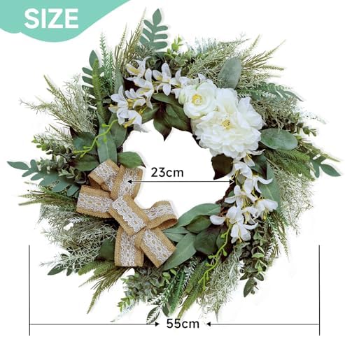 Petalivebloom 22-Inch Eucalyptus Wreath with Lace Bow for Front Door - Image 2