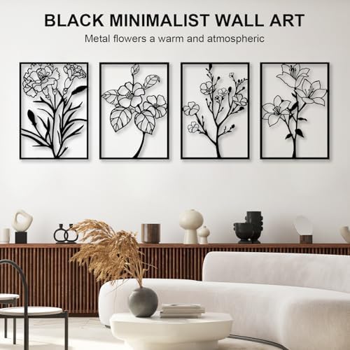 Metal Flower Wall Decor Art Living Room, Black Floral Wall Art Home Decor - Image 2