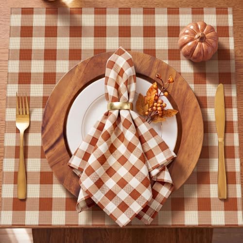 12 Pcs Fall Cloth Napkin 18x18 Brown Gingham Plaid Thanksgiving Napkin - Image 4